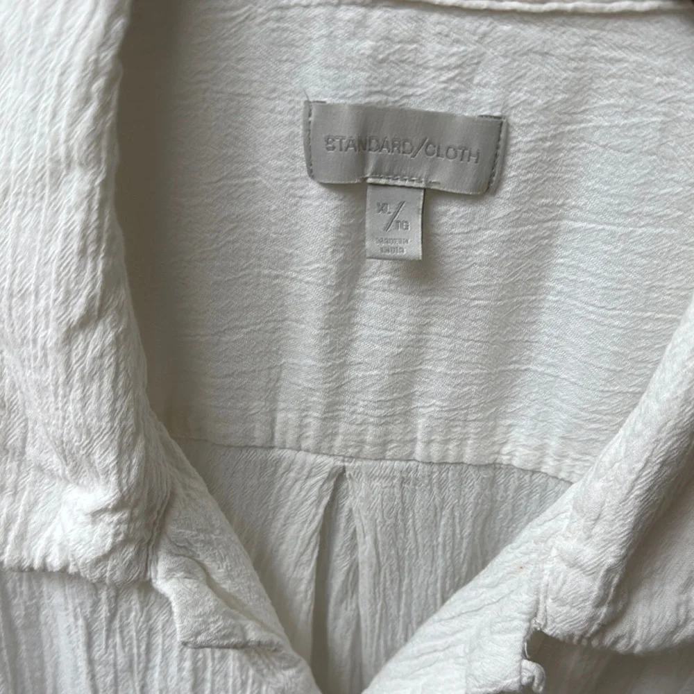 Standard Cloth White Casual Button Down Shirt with Textured Fabric - Picture 2 of 14